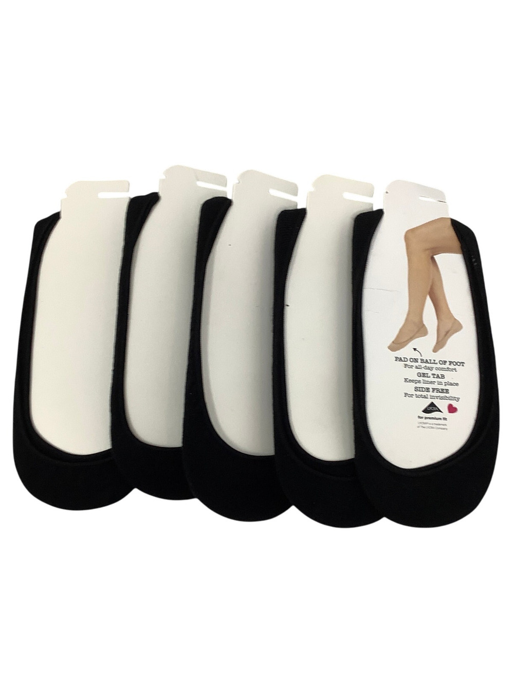 PEDS Black 5-Pack Microfiber No-Show Liner Gel Tab & Cushion Pad Socks H8-12